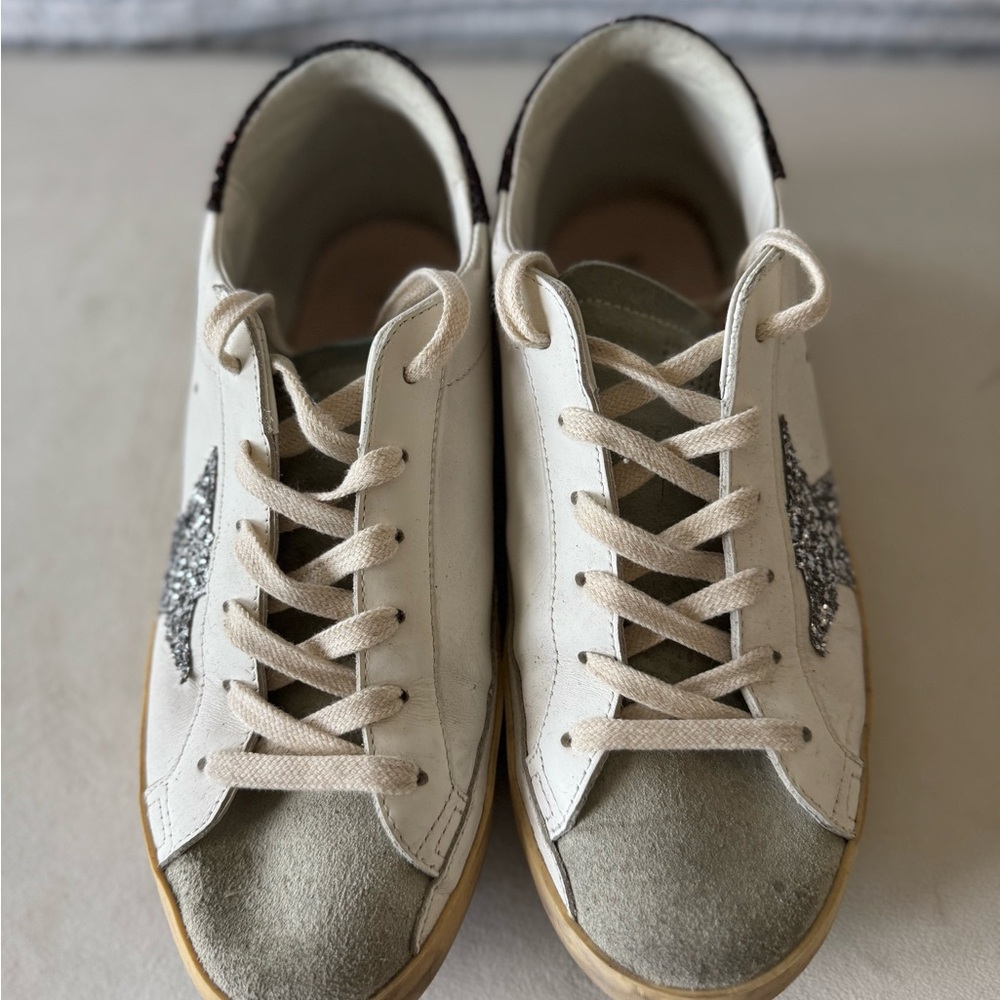 Golden Goose White and Gray Sneakers with Silver Star